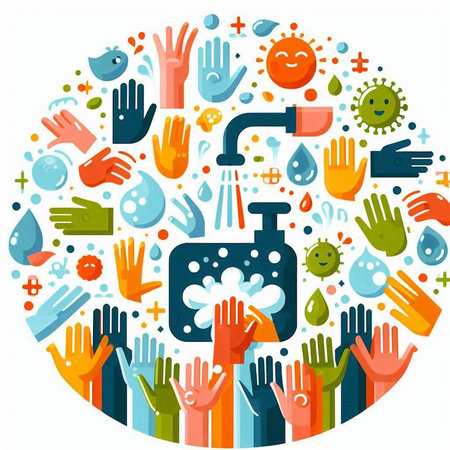 Coronavirus prevention concept. Washing hands with soap and water. Vector illustrationのイラスト素材