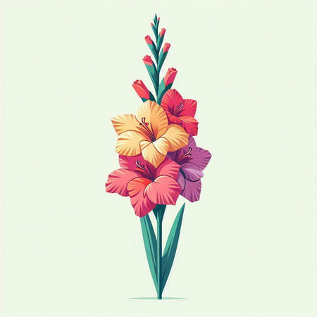 Illustration of a bouquet of gladiolus on a light backgroundのイラスト素材