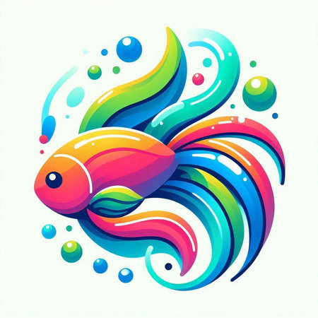 Illustration of a rainbow fish on a white background, vector illustrationのイラスト素材