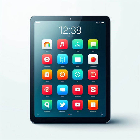 Tablet pc with application icons isolated on white background, clipping path includedのイラスト素材