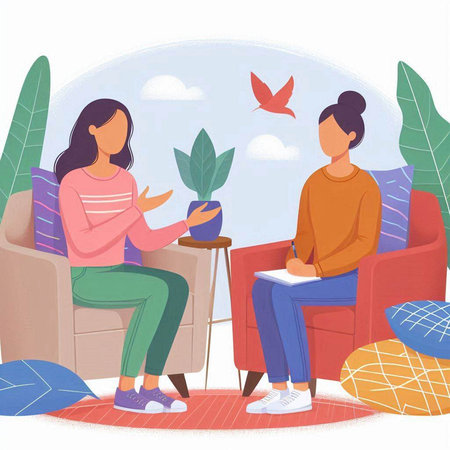 Vector illustration of two young women sitting in a cafe and talking.のイラスト素材