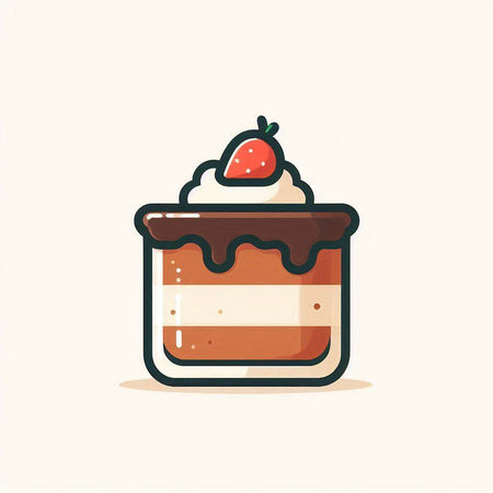 Cake with cream and strawberry. Vector illustration in cartoon style.のイラスト素材