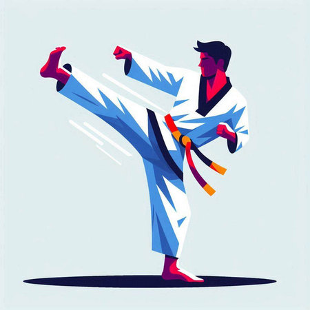 Taekwondo fighter. Vector illustration in a flat style.のイラスト素材