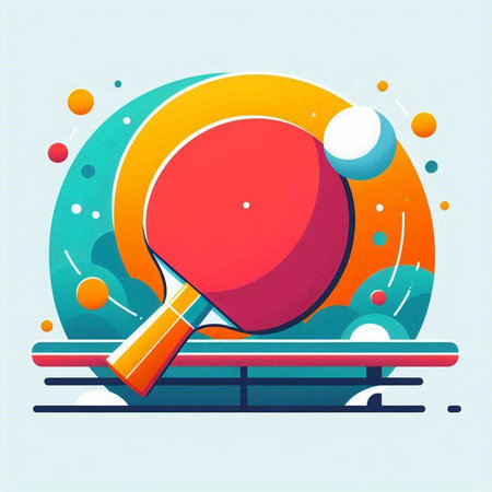 Table tennis racket and ball on colorful background. Vector illustration in flat style.のイラスト素材