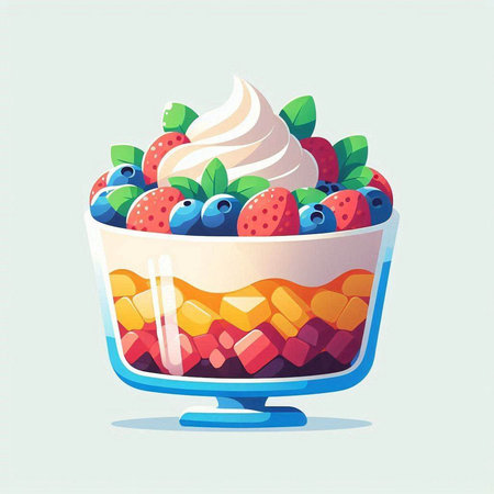Fruit salad in a glass bowl. Vector illustration in cartoon style.のイラスト素材
