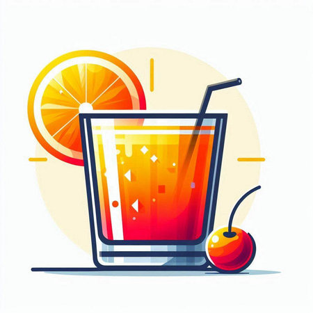 Cocktail with orange and cherry on white background. Vector illustration.のイラスト素材