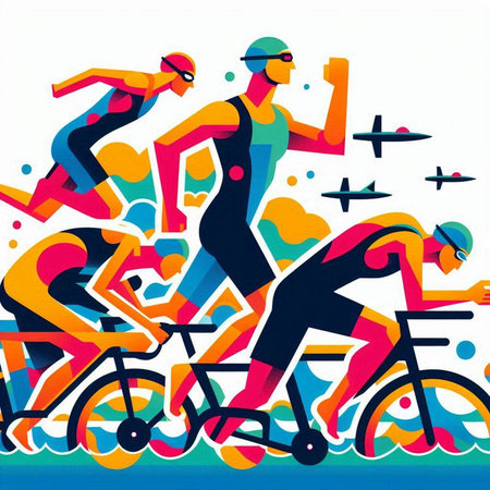 Cyclists in action. Vector illustration of a group of cyclists.のイラスト素材
