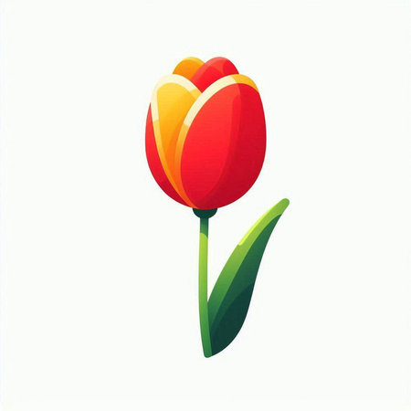 Red tulip with green leaves on a white background. Vector illustration.のイラスト素材