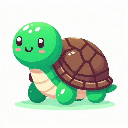 Cute cartoon turtle on white background. Vector illustration in a flat style.