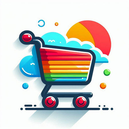 Colorful shopping cart icon on white background. Eps 10 vector file.のイラスト素材