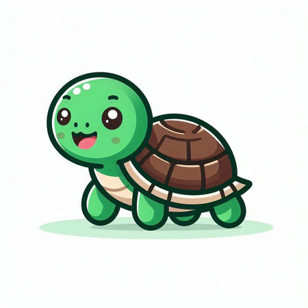 Cute cartoon turtle on white background. Vector illustration. Cute animal.のイラスト素材