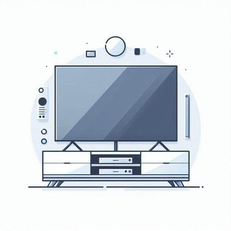 TV on the wall. Vector illustration in flat style. Isolated on white background.のイラスト素材