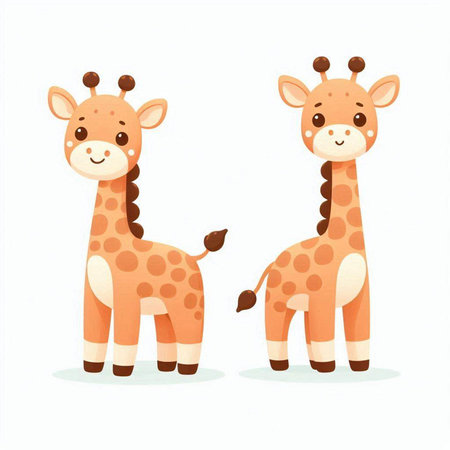 Cute cartoon giraffe. Vector illustration isolated on white background.のイラスト素材
