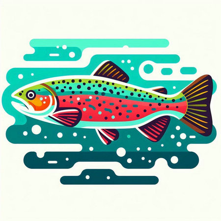 Vector illustration of a rainbow trout in a flat style on a white backgroundのイラスト素材