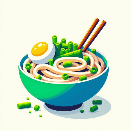 Bowl of noodle with chopsticks and egg. Vector illustration.のイラスト素材