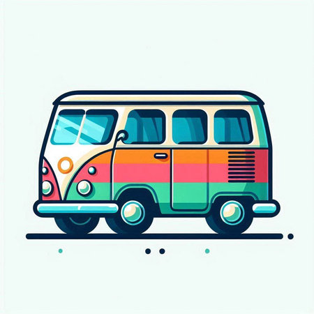 Retro hippie van vector icon. Retro hippie van illustration.のイラスト素材