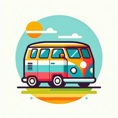 Retro bus vector icon in flat design. Vector illustration of retro bus.のイラスト素材