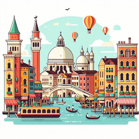 Venice, Italy. Famous world landmarks. Vector illustration in retro style.のイラスト素材