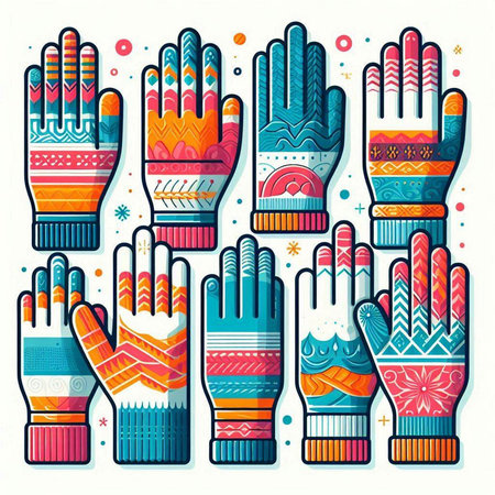 Hands in different colors and patterns. Vector illustration in flat style.のイラスト素材