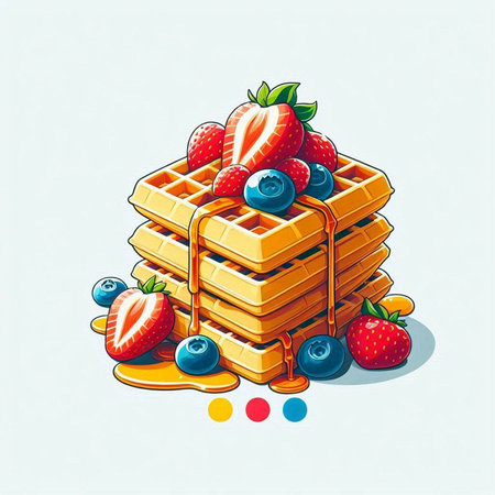 Vector illustration of a waffle with strawberries, blueberries and currantsのイラスト素材