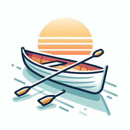 Rowing boat with oars on the beach. Vector illustration.のイラスト素材