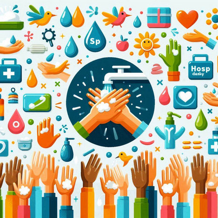 Hands washing and sanitizer. Vector illustration in flat styleのイラスト素材