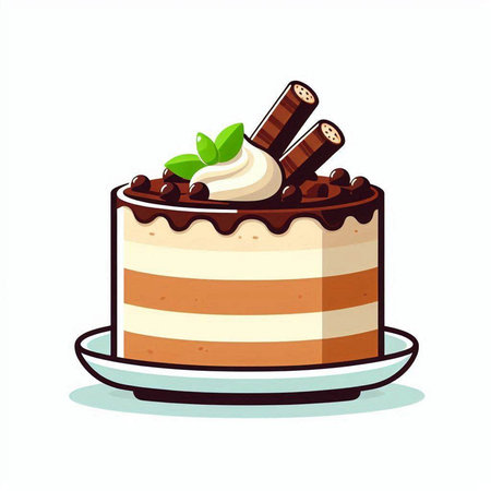 Cake with cream and chocolate on white background. Vector illustration.のイラスト素材
