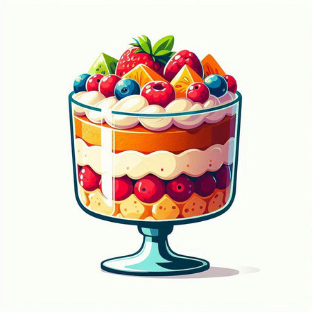 vector illustration of a dessert in a glass cup with berries and creamのイラスト素材