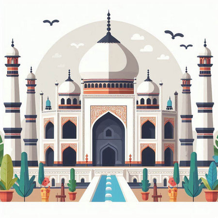 Taj Mahal in Agra, India. Vector illustration.のイラスト素材