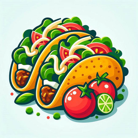 Tacos with lime and vegetables. Mexican food. Vector illustration.のイラスト素材