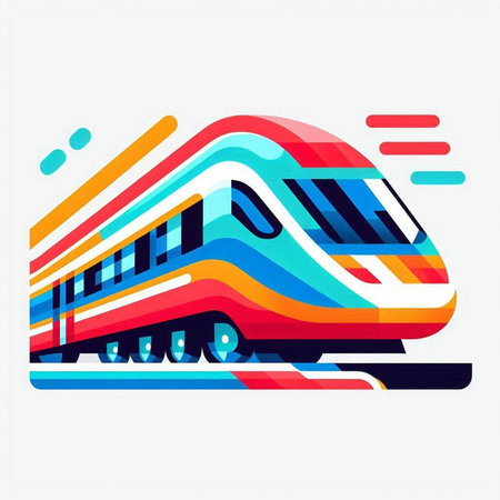 Modern high-speed train with colorful abstract background. Vector illustration.のイラスト素材