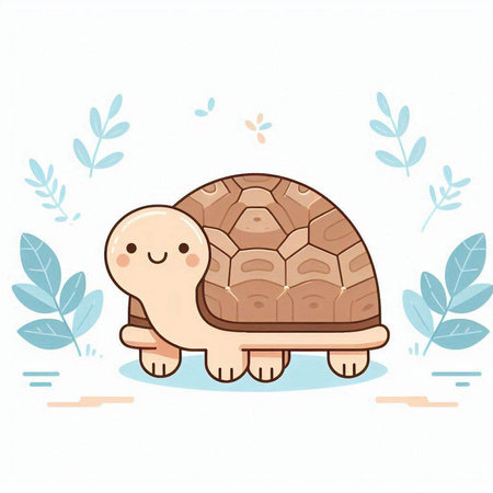 Cute cartoon turtle. Vector illustration of a tortoise on white background.のイラスト素材
