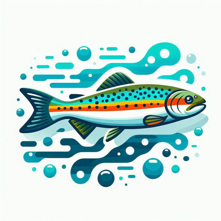 Illustration of a rainbow trout in the water. Vector illustration.のイラスト素材