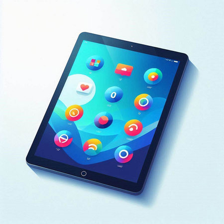 Tablet PC with application icons on the screen. Vector illustration.のイラスト素材