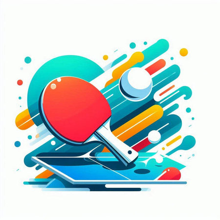 Table tennis racket and ball on abstract colorful background. Vector illustration.のイラスト素材