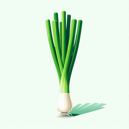 Green onion on a light background. Vector illustration. Eps 10.のイラスト素材