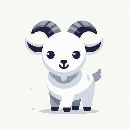 Cute cartoon goat on white background. Vector illustration in flat style.のイラスト素材