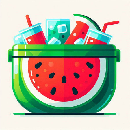 Watermelon smoothie in a glass bowl. Vector illustration in flat styleのイラスト素材