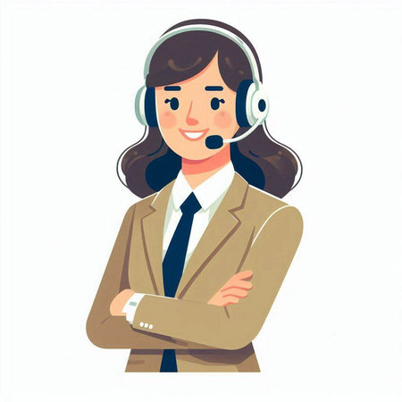 Call center operator. Vector illustration in cartoon style on white background.のイラスト素材