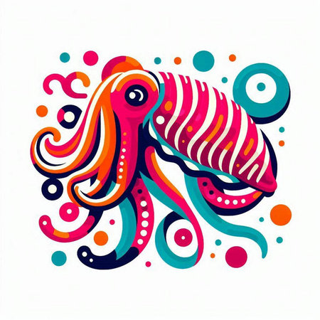 Octopus vector illustration. Colorful octopus on white background.のイラスト素材