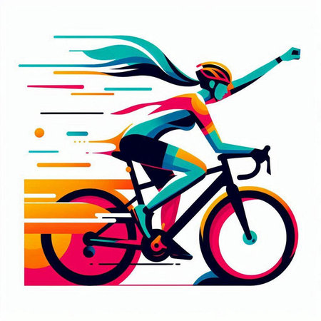 Cyclist with helmet riding on bicycle, abstract vector illustration.のイラスト素材