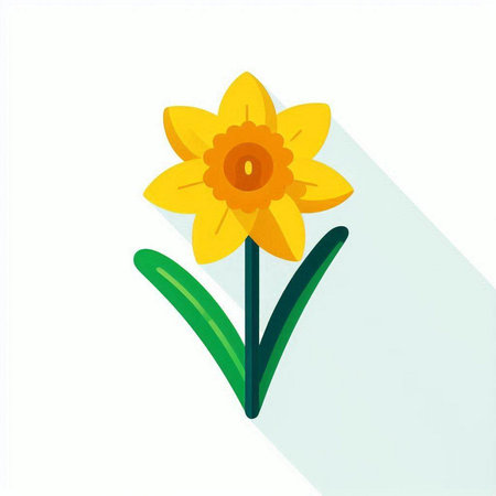 Flower daffodil flat icon with long shadow. Vector illustration.のイラスト素材