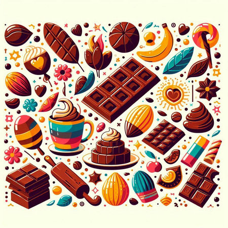 Chocolate doodle background. Vector illustration in cartoon style.のイラスト素材