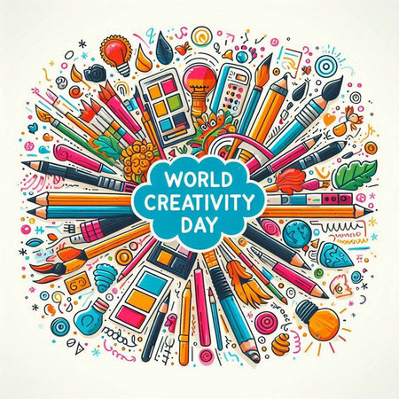 Colorful vector hand drawn Doodle cartoon set of Art and Craft theme objects, objects and symbolsのイラスト素材