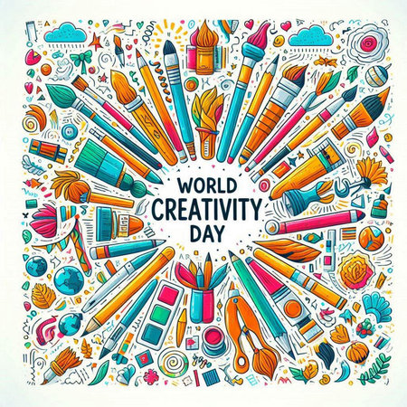 Colorful vector hand drawn set of Creativity cartoon doodle objectsのイラスト素材