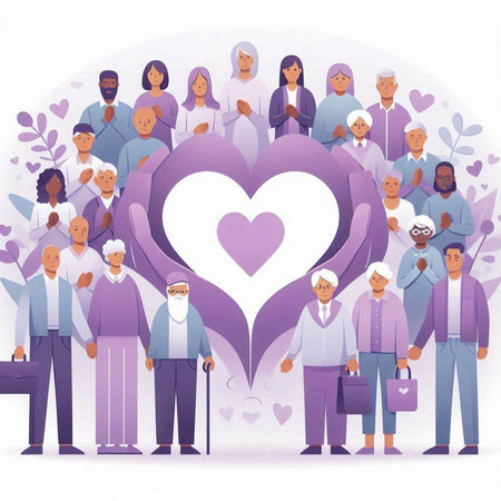 Vector illustration of a group of people in the form of a heartのイラスト素材