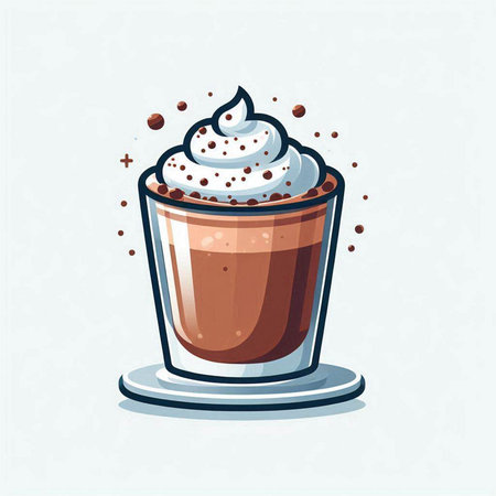 Coffee cup with whipped cream. Vector illustration in cartoon style.のイラスト素材
