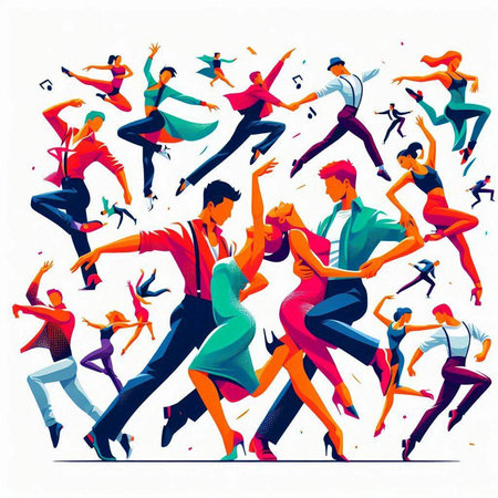 Group of dancing people. Colorful vector illustration in cartoon style.のイラスト素材