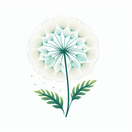 Dandelion flower with green leaves on white background. Vector illustration.のイラスト素材