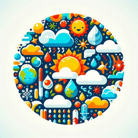 Weather icons in the circle. Vector illustration. Flat design style.のイラスト素材